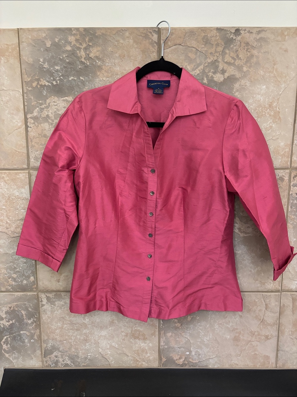 Charter Club Raspberry Button-Down Silk Blouse
